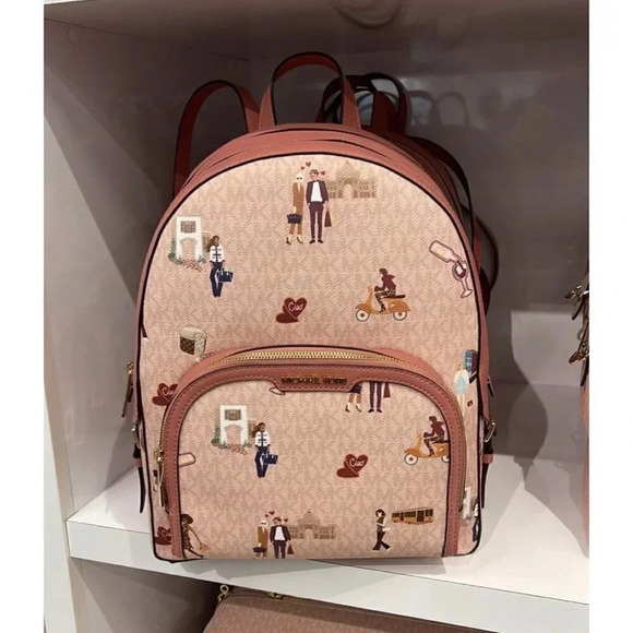 MICHAEL KORS JET SET GIRLS LARGE ZIP JAYCEE BACKPACK - DK POWDERBLUSH MULTI - Picture 1 of 11